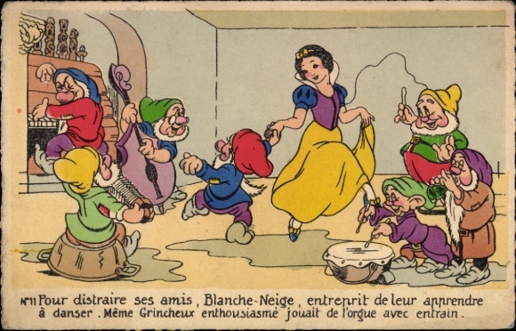 Artist Postcard Disney, Snow White, Dwarfs