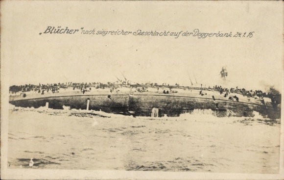 Postcard Blücher after the victorious naval battle of Dogger Bank 1916