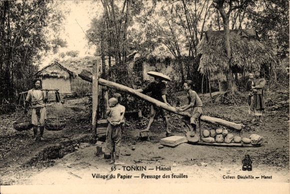 Postcard Hanoi Vietnam, Paper Village, people making paper, traditional scene
