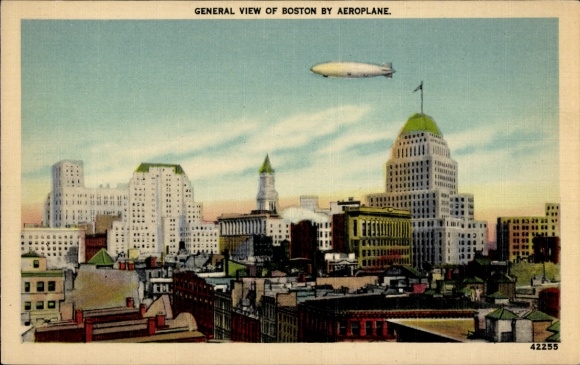 Postcard Boston Massachusetts USA, general view, airship