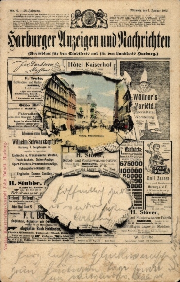 Newspaper Postcard Hamburg Harburg, Harburger Anzeigen und Nachrichten