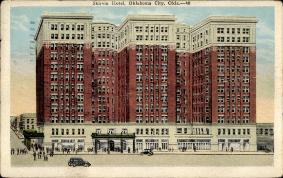 Postcard Oklahoma City Oklahoma USA, Skirvin Hotel, buildings, architecture, people, cars