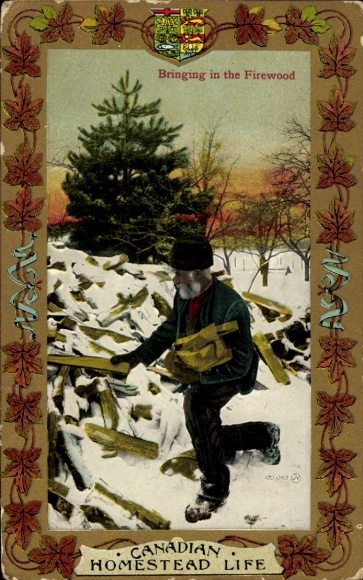 Coat of arms Postcard Canada, Bringing in the Firewood