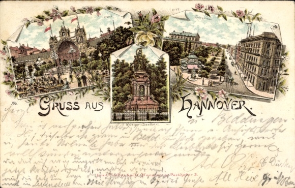 Lithograph Hannover in Lower Saxony, Tivoli, War Memorial, Georgstraße