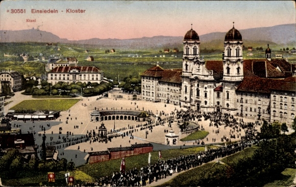 Einsiedeln Abbey, Canton of Schwyz, Switzerland, Einsiedeln Monastery, crowd, pilgrims, Etzel