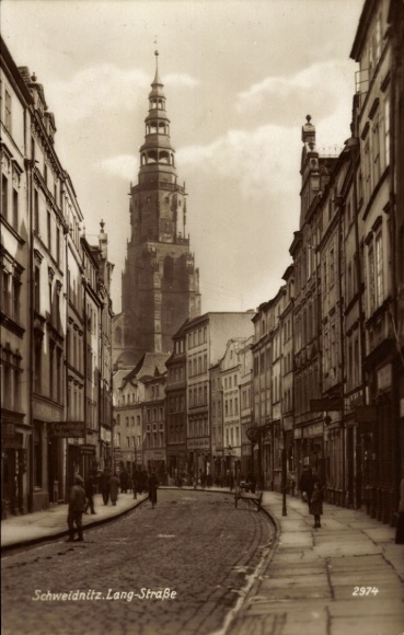 Postcard Świdnica Schweidnitz Silesia, Long Street, cityscape, architecture