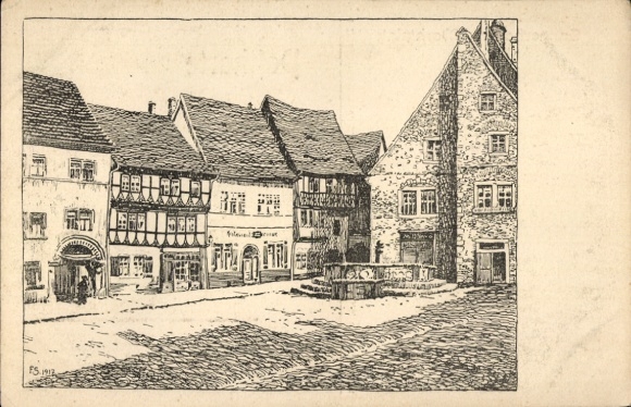 Artist Postcard Stoebe, Sangerhausen am Südharz, market square
