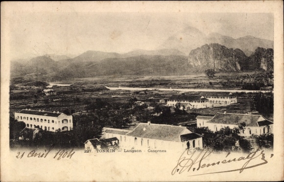 Postcard Langson Tonkin Vietnam, barracks, general view