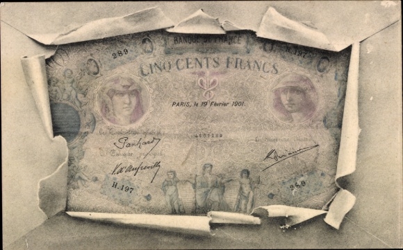 Banknote Postcard Banknote, Cinq Cents Francs