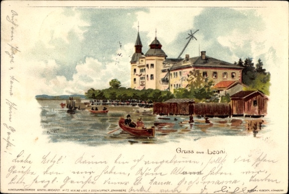 Artist Chromo-Litho Lipps, R., Leoni Berg at Lake Starnberg in Upper Bavaria, Hotel Leoni