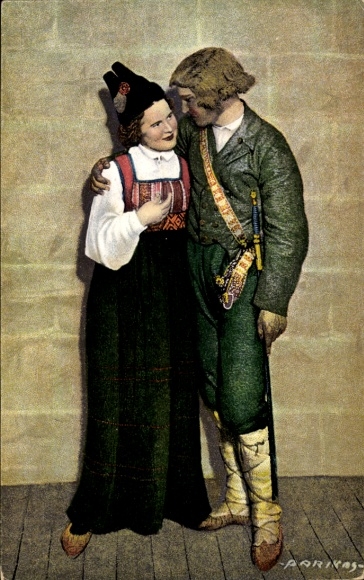 Postcard Estonia, folk costumes in Eesti, couple in traditional costume