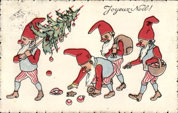 Postcard Congratulations Christmas, gnomes, Christmas tree