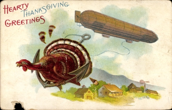 Embossed Chromo-Litho Thanksgiving, Zeppelin, Turkey
