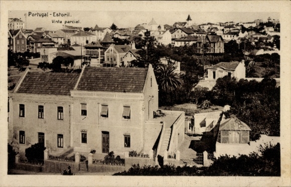 Postcard Estoril Cascaes Cascais Portugal, Portugal, partial view, houses, trees