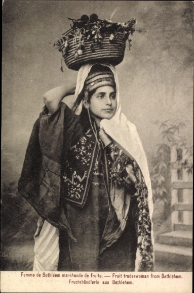 Postcard Bethlehem Palestine, fruit vendor
