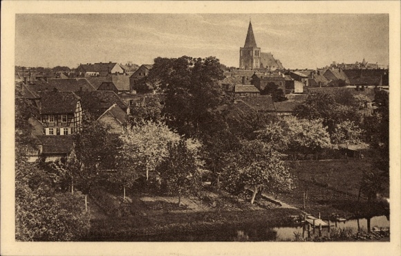 Postcard Myślibórz Soldin in the Neumark East Brandenburg, town view, church, trees, houses, landscape