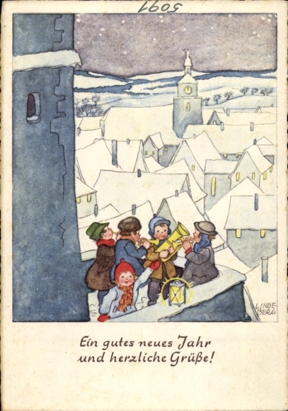 Artist Postcard Lindeberg, Happy New Year, children