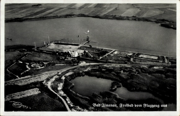 Postcard Ilmenau in Thuringia, aerial photograph of the outdoor swimming pool and surroundings