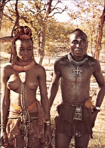 Postcard Kaokoveld Namibia, couple from the Ovahimbas people