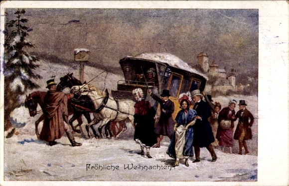 Artist Postcard Congratulations Christmas, Carriage, Society