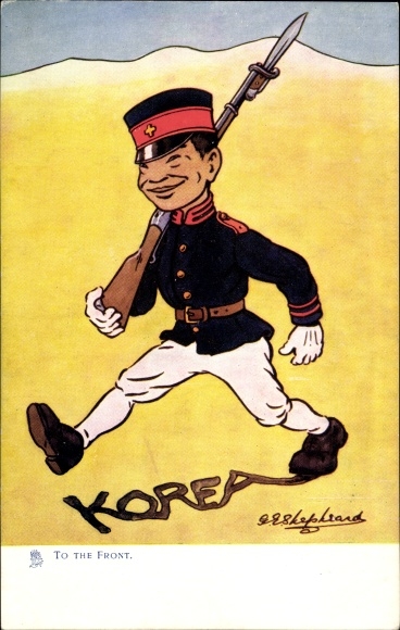 Artist Postcard Shepheard, Korea, To the front, Korean soldier