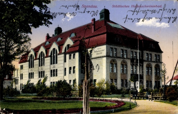 Postcard Berlin Spandau, Municipal Indoor Swimming Pool