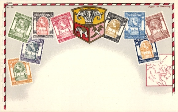 Stamps Coat of Arms Chromo-Litho Siam, Map