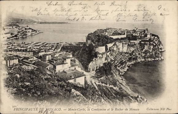 Postcard Monte Carlo Monaco, Monte-Carlo, la Condamine, Rocher de coastal view