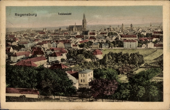 Regensburg on the Danube, Upper Palatinate, panoramic view, cityscape, many roofs, churches, landscape