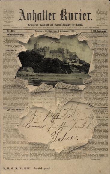 Newspaper Postcard Anhalter Kurier, Castle