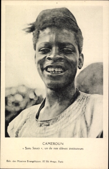 Postcard Kamerun, Sans Souci, un de nos eleves instituteurs, portrait of a local