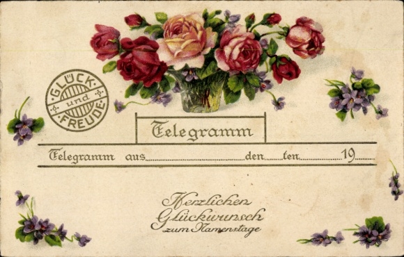 Postcard Congratulations on your name day, telegram, flowers