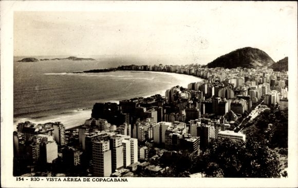 Copacabana, Rio de Janeiro, Brazil; aerial view of Copacabana, cityscape, beach, mountains