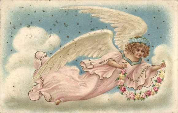 Embosser Postcard Angel, Roses