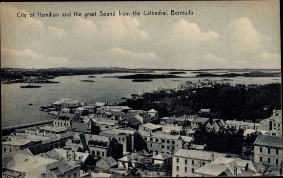 Postcard Hamilton Bermuda, City an d the great Sound from the Cathedral