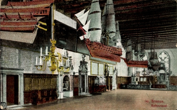 Postcard Schnoor Bremen, Town Hall in ship models, atmosphere