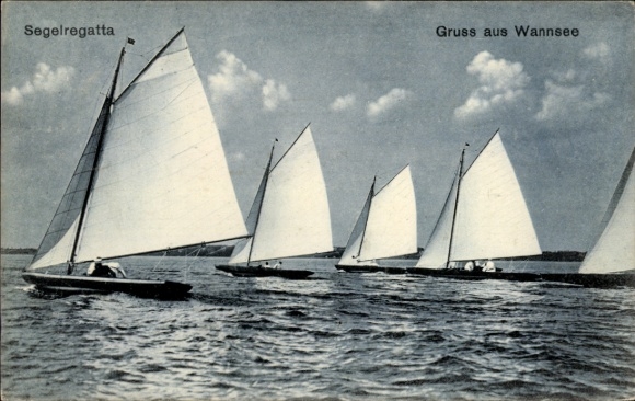 Postcard Berlin Zehlendorf Wannsee, sailing regatta