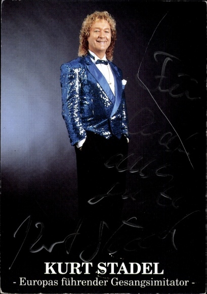 Postcard actor Kurt Stadel, portrait, autograph, singing impersonator