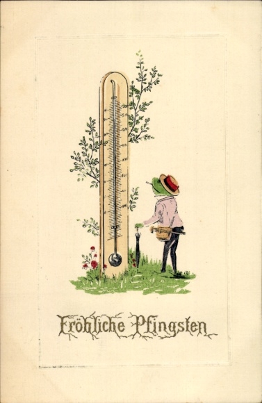 Coin with Happy Pentecost, frog, thermometer