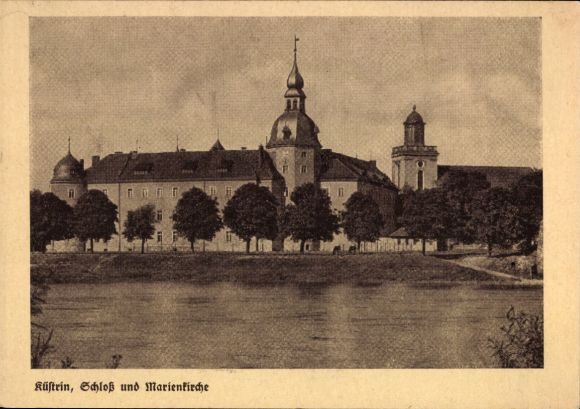 Postcard Küstrin East Brandenburg, Castle and St. Mary's Church