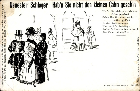 Judaika Postcard Latest hit, Haven't you seen little Cohn?