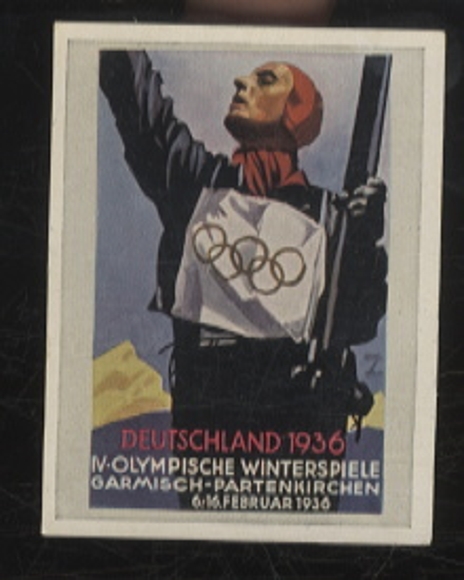 Constantin Cigarettes Berlin collectible card, poster for the 1936 Olympics, 6 x 4 cm
