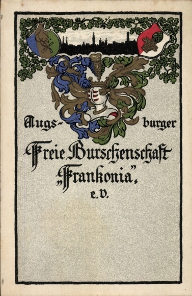 Studentika Postcard Augsburg in Schwaben, Freie Burschenschaft Frankonia eV, Coat of Arms