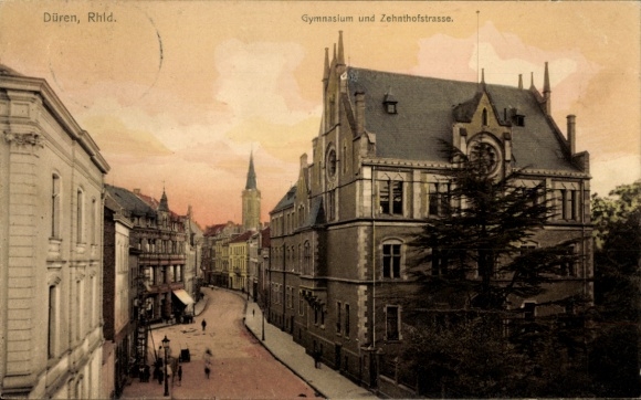 Postcard Düren in the Rhineland, Gymnasium, Zehnthofstraße
