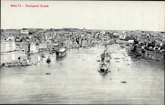 Valletta Malta, panorama from Dockyard Creek, ships, harbor, city view