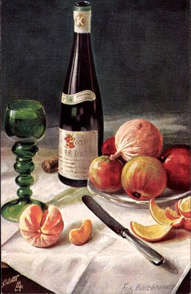 6 artist PCs in an envelope by Fritz Hildebrandt, Oilette series For tasty tongues