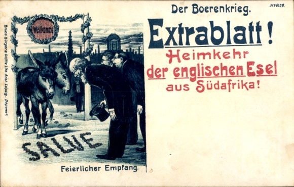 Postcard The Boer War, Extra Edition, Return of the English Donkeys from South Africa