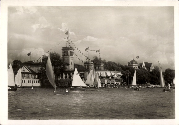 Postcard Hamburg Nord Uhlenhorst, Uhlenhorster Fährhaus, sailboats