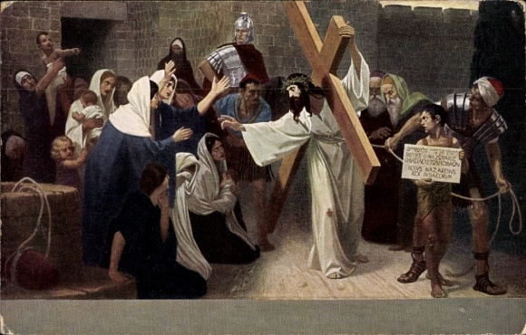 Artist Postcard Fugel, Gebhard, Biblical scene, Jesus with cross and crown of thorns