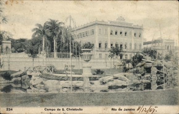 Postcard Rio de Janeiro Brazil, Campo de S. Christovão, fountains, plants, buildings